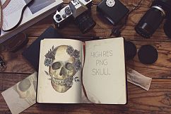 Watercolor skull, Halloween floral clipart Product Image 3
