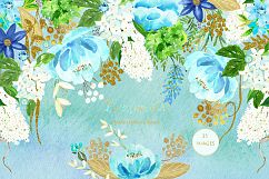 Gold and blue. Watercolor flowers. Product Image 6
