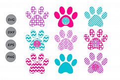Paw Print SVG, Paw Print Monogram, Dog Paw SVG, Die Cuts, Cutting File, Vinyl Cutter, Monogram Frames, Dog Paw Monogram, Commercial Use. Product Image 1