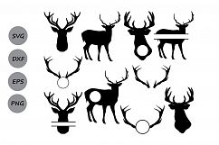 Deer Silhouettes SVG, Deer SVG, Deer SVG Cutting Files, Deer Monogram Svg, Antler Svg, Dear Head Svg, Monogram Svg Frames, Deer Dxf, Eps. Product Image 4