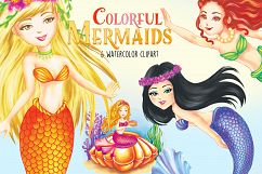 Watercolor Colorful Mermaids by Whimseez Product Image 1