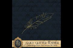 16 Gold Glitter Feather Overlay Clip Arts, Boho Feather Product Image 6