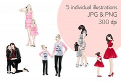 Fashion illustration clipart - Mother &amp; Daughter - Light Skin Product Image 3