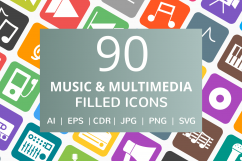 90 Music &amp; Multimedia Filled Round Corner Icons Product Image 1