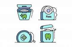 Floss dental icon set line color vector Product Image 1