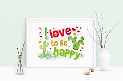 Printable Art Saying I Love To Be Happy Cactus, Wall Art Product Image 1