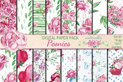 Watercolor Pink Peonies seamless digital paper pack Product Image 1
