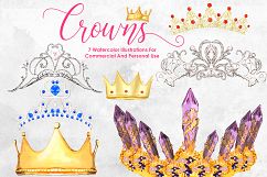 Watercolor Crowns Bundle Queen Princess Diadems Watercolor Flowers Wedding Royal King Girl Boss Amethyst Watercolor Crystals Boho Product Image 1