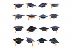 Graduation hat icons set, cartoon style Product Image 1