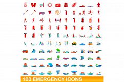 100 emergency icons set, cartoon style Product Image 1