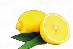 Watercolor lemons, branch and leaves clip art pack, watercolor lemon clip art, exotic fruit, png, pdf, jpg, svg, eps, vector files included. Product Image 12