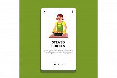 Stewed Chicken With Vegetables Cooking Girl Vector Product Image 1