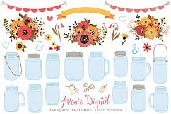 Fall Mason Jar Wedding Clipart - Autumn Wedding Graphics Product Image 1