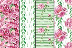 Watercolor Pink Peonies seamless digital paper pack Product Image 3