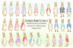 Cumbria Rabbit Family, Mum, Dad, Sisters, Watercolor Illustration  Product Image 2