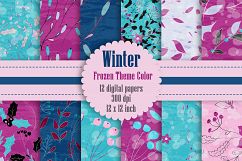 12 Winter Floral Digital Papers in Frozen Theme Color Product Image 1