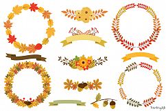 Autumn Wreaths Clipart, Fall Wreath Set Product Image 1