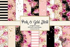 Pink and Gold Floral Digital Paper Product Image 1