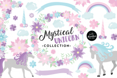 Mystical Unicorn Clipart Graphics &amp; Digital Paper Patterns Bundle Product Image 1