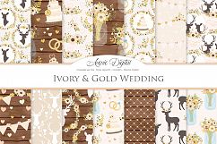 Ivory and Gold Wedding Digital Paper - Ivory Rustic Wedding Deer Seamless Patterns Product Image 1