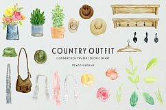 Watercolor country coat, country boots clipart Product Image 4