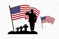 Fallen Soldier SVG Veterans Day SVG DXF PNG EPS files American flag vector US flag vector image Military flag Waving flag  Product Image 1