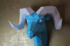 Diy Paper Sculpture - Ram Head, Paper Trophy, Animal Trophy, Loft Decor, Wall Decor, 3D papercraft model, animal head, lowpoly paper, DIY Product Image 5