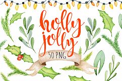 Christmas floral watercolor clipart Holly Jolly Product Image 1