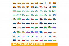 100 transport icons set, cartoon style Product Image 1