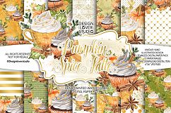 Watercolor Pumpkin Spice Latte digital paper pack Product Image 1