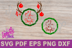 Svg Christmas wreath Antlers All is calm saying Christmas sign stencil  printable or svg dxf eps pdf png cut files for cricut or silhouette Product Image 1