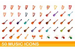 50 music icons set, cartoon style Product Image 1