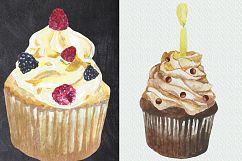 Digital Watercolor Cupcakes Clip art Product Image 4