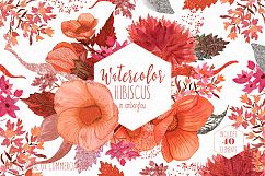 TROPICAL HIBISCUS Watercolor Floral Clipart Commercial Use Clip Art Hawaii Beach Flowers Rust Orange &amp; Copper Metallic Wreaths Invitation Graphics Product Image 1
