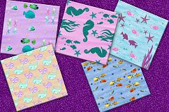 Mermaid Digital Paper, Sealife Scrapbook, Seahorse pattern Product Image 4