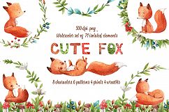 Cute Fox - Watercolor Clip Art Set Product Image 1