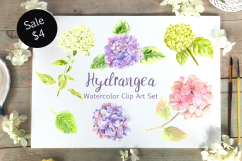 Watercolor Hydrangea Clip Art Set bonus wreath and pattern Product Image 1