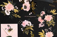 Blush pink Gold Black. Watercolour flowers Digital clipart designer kit. Product Image 3