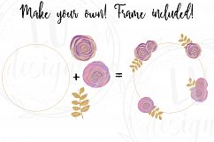 Floral and Glitter Clipart, Purple Flowers Graphics Product Image 6