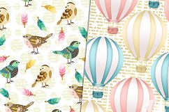 Hot Air Balloons Digital Paper Pack Printable Gold Glitter Bird Feathers Arrows Pink Blue Cream Baby Boy Girl 6x6 Product Image 4