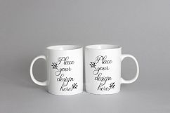 Two white coffee mug mock up, valentines mug mockup, cup template, design display mugs background photo PSD Product Image 1