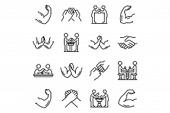 Arm wrestling icons set, outline style Product Image 1