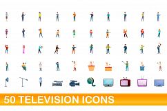 50 television icons set, cartoon style Product Image 1