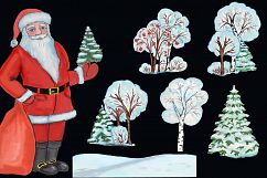 Christmas clipart, winter forest trees with Santa Claus Product Image 3