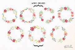 Watercolor Floral Wreath Garlands Flowers Red Green Leaf Set Product Image 5