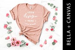 Heather Peach Bella Canvas 3001 T-Shirt Mockup Floral Setup Product Image 1