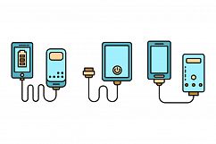 Power bank icons set line color vector Product Image 1