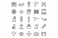 Tire fitting tool icons set, outline style Product Image 1