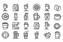Latte icons set, outline style Product Image 1