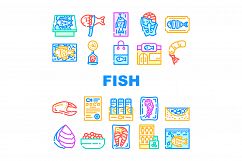 Fish Market Product Collection Icons Set Vector Product Image 1